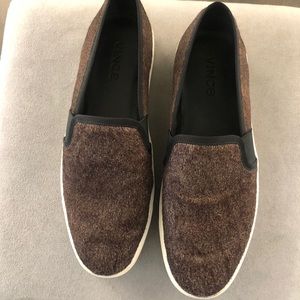 Brown Dyed Calf Fur Vince Slip Ons.